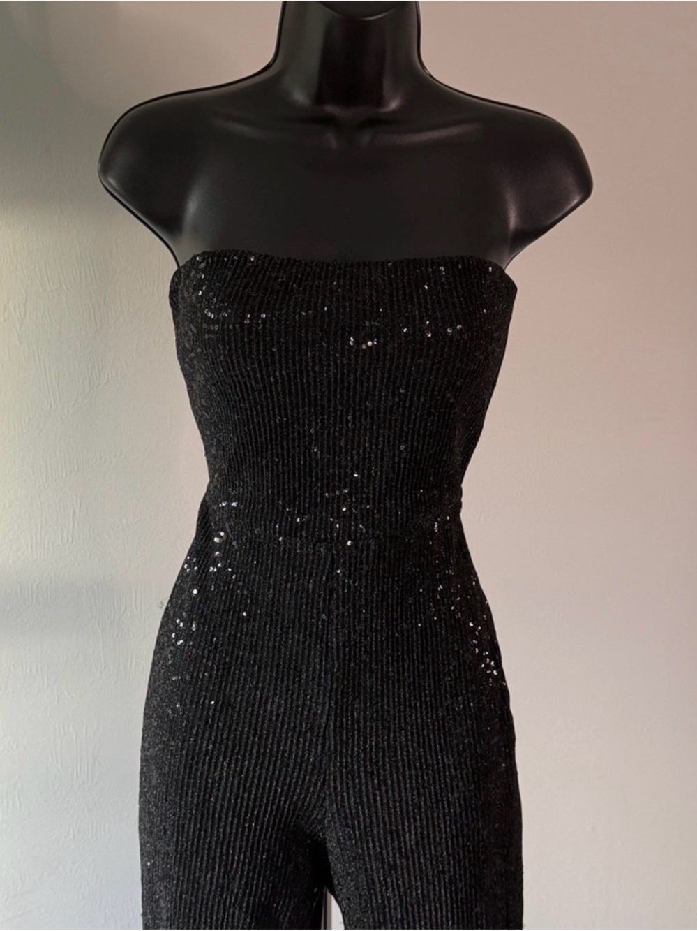 🆕 WILD FABLE Black Sequin Jumpsuit NWT Size XS Strapless - Picture 14 of 16